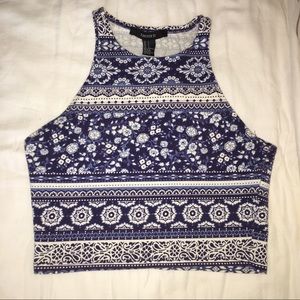 blue & white tribal printed tank top